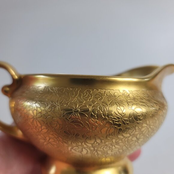 Tirschenreuth Bavaria Gold Encrusted Creamer Rose & Daisy - Picture 5 of 13